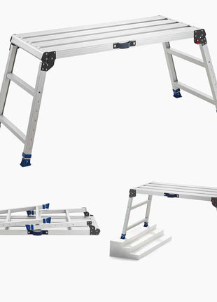 Folding Work Platform, Adjustable Height 23-34.5 in, 40 x 18 in Aluminum Step Stool, 500 lbs Load Capacity, Heavy Duty Non-Slip Platform Ladder, Portable Work Bench for Painting, Maintenance