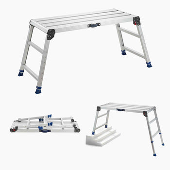 Folding Work Platform, Adjustable Height 23-34.5 in, 40 x 18 in Aluminum Step Stool, 500 lbs Load Capacity, Heavy Duty Non-Slip Platform Ladder, Portable Work Bench for Painting, Maintenance
