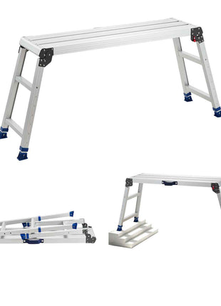 Folding Work Platform, Adjustable Height 23-34.5 in, 40 x 12 in Aluminum Step Stool, 500 lbs Load Capacity, Heavy Duty Non-Slip Platform Ladder, Portable Work Bench for Painting, Maintenance
