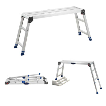 Folding Work Platform, Adjustable Height 23-34.5 in, 40 x 12 in Aluminum Step Stool, 500 lbs Load Capacity, Heavy Duty Non-Slip Platform Ladder, Portable Work Bench for Painting, Maintenance