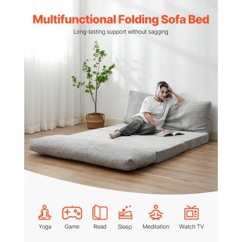 Folding Sofa Bed, 3-in-1 Foldable Couch Bed with Washable Cover, 25D High Density Memory Foam Convertible Sleeper Chair Bed, Futon Couch for Living Room, Bedroom, Guest, Light Grey(Full)