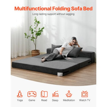 Folding Sofa Bed, 3-in-1 Foldable Couch Bed with 2 Pillows and Washable Cover, 25D High Density Memory Foam Convertible Sleeper Chair Bed, Futon Couch for Living Room, Bedroom, Dark Grey(Queen)