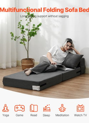 Folding Sofa Bed, 3-in-1 Foldable Couch Bed with 2 Pillows and Washable Cover, 25D High Density Memory Foam Convertible Sleeper Chair Bed, Futon Couch for Living Room, Bedroom, Dark Grey(Single)