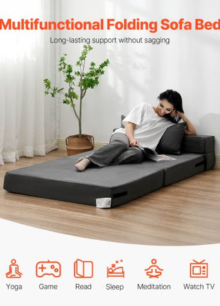 Folding Sofa Bed, 3-in-1 Foldable Couch Bed with 2 Pillows and Washable Cover, 25D High Density Memory Foam Convertible Sleeper Chair Bed, Futon Couch for Living Room, Bedroom, Dark Grey(Twin)