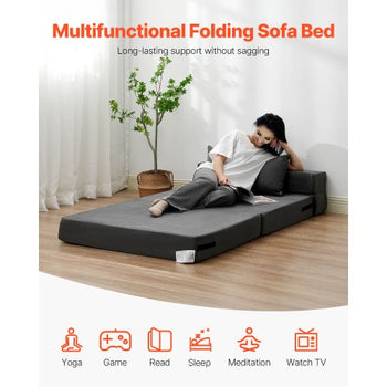 Folding Sofa Bed, 3-in-1 Foldable Couch Bed with 2 Pillows and Washable Cover, 25D High Density Memory Foam Convertible Sleeper Chair Bed, Futon Couch for Living Room, Bedroom, Dark Grey(Twin)