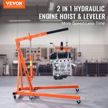 Hydraulic Engine Hoist with Lever, 2 Ton/4400 LBS Heavy-duty Cherry Picker Shop Crane, Foldable Engine Crane and Engine Hoist leveler for Auto Repair, Motors, Weights Lifting, Loading