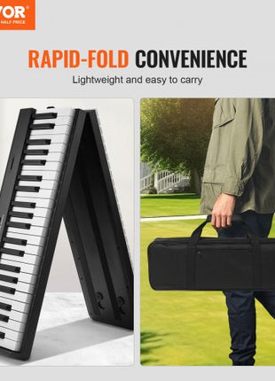 88 Key Folding Keyboard Piano, Bluetooth & MIDI, Portable Electronic Digital Foldable Piano with Sustain Pedal Bag Touch Sensitive Keys Headphones, Rechargeable for Beginners Teens Adults, Black