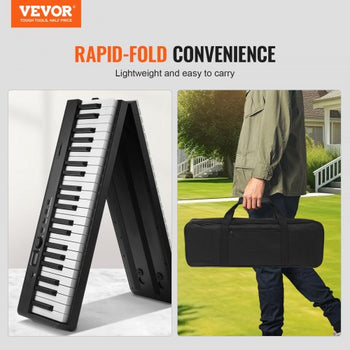 88 Key Folding Keyboard Piano, Bluetooth & MIDI, Portable Electronic Digital Foldable Piano with Sustain Pedal Bag Touch Sensitive Keys Headphones, Rechargeable for Beginners Teens Adults, Black