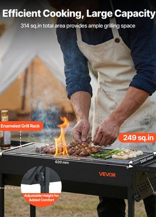 Foldable Charcoal Grill, Portable Charcoal Barbecue Grill with Adjustable Height & Folding Side Tables, High-Temp Powder-Coated Steel Outdoor BBQ Grills for Camping Backyard Parties