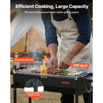 Foldable Charcoal Grill, Portable Charcoal Barbecue Grill with Adjustable Height & Folding Side Tables, High-Temp Powder-Coated Steel Outdoor BBQ Grills for Camping Backyard Parties