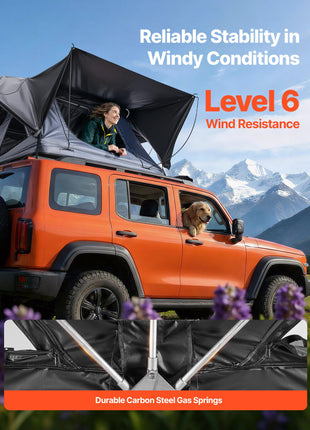 Rooftop Tent, 2-3 Person Foldable Aluminum Roof Top Tent with Tri-Color LED Light, Thick Mattress & 10 Windows, Waterproof Windproof Overland Camping Car Roof Rack Suitable for Jeep SUV Pickup