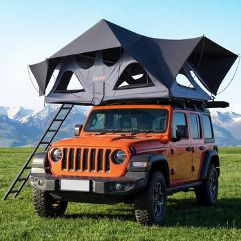 Rooftop Tent, 2-3 Person Foldable Aluminum Roof Top Tent with Tri-Color LED Light, Thick Mattress & 10 Windows, Waterproof Windproof Overland Camping Car Roof Rack Suitable for Jeep SUV Pickup
