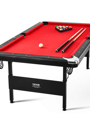 Billiards Table, 7 ft Pool Table, Portable Foldable Space-Saving Table, Billiard Table Set Includes Balls, Cues, Chalks and Brush, Black with Red Cloth, Perfect for Family Game Room Kids Adults