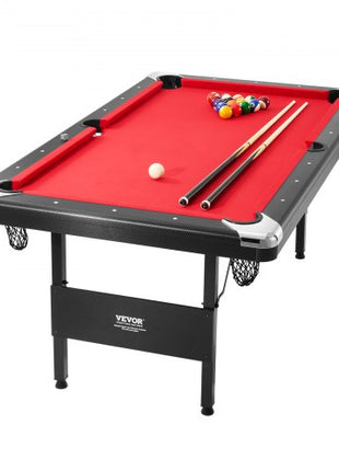 Billiards Table, 6.3 ft Pool Table, Portable Foldable Space-Saving Table, Billiard Table Set Includes Balls, Cues, Chalks and Brush, Black with Red Cloth, Perfect for Family Game Room Kid Adult