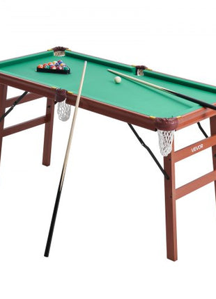 Folding Pool Table, 4.5 ft Portable Billiards Tables, Foldable Space-Saving Entertainment Game Set Includes Ball, Cue, Rack, Chalk, Brush, Brown with Bule Cloth, for Family Use, Recreation Room
