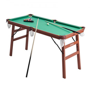 Folding Pool Table, 4.5 ft Portable Billiards Tables, Foldable Space-Saving Entertainment Game Set Includes Ball, Cue, Rack, Chalk, Brush, Brown with Bule Cloth, for Family Use, Recreation Room