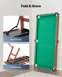 Folding Pool Table, 4.5 ft Portable Billiards Tables, Foldable Space-Saving Entertainment Game Set Includes Ball, Cue, Rack, Chalk, Brush, Brown with Bule Cloth, for Family Use, Recreation Room
