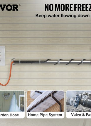 Self-Regulating Pipe Heating Cable, 100-feet 5W/ft Heat Tape for Pipes Freeze Protection, Protects PVC Hose, Metal and Plastic Pipe from Freezing, 120V