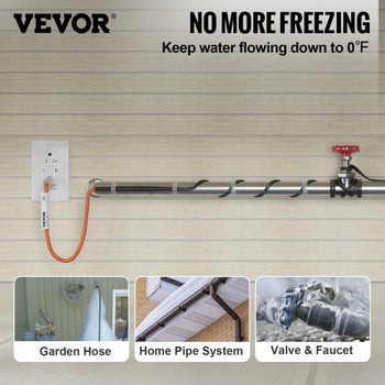 Self-Regulating Pipe Heating Cable, 100-feet 5W/ft Heat Tape for Pipes Freeze Protection, Protects PVC Hose, Metal and Plastic Pipe from Freezing, 120V