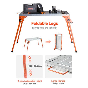 Foldable Welding Table 44" x 21", 500LBS Capacity Welding Workbench with 4-Level Adjustable Height, Carbon Steel Work Bench with 6 Tool Slots & 0.63" Fixture Holes for Welding Assembly Repair