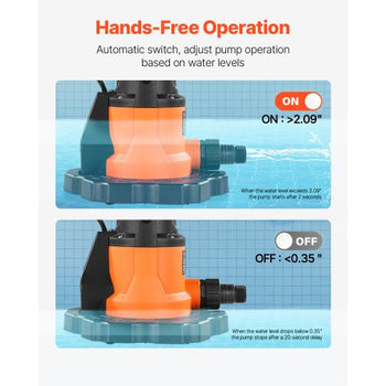 Automatic Pool Cover Pump, 0.66 HP 3200 GPH, 120V Submersible Swimming Pool Cover Pump with 25 ft Power Cord, 26 ft Max Head Lift, Water Removal and Transfer Pump, for Pool Draining Hot Tubs
