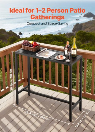 Outdoor Bar Table, 39.4 x 15 in Patio Bar Table, Waterproof Top & Sturdy Metal Frame, Rectangle Counter Height Dining Tables, Outdoor Furniture for Balcony, Yard, Hot Tub, Poolside, Indoor