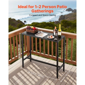 Outdoor Bar Table, 39.4 x 15 in Patio Bar Table, Waterproof Top & Sturdy Metal Frame, Rectangle Counter Height Dining Tables, Outdoor Furniture for Balcony, Yard, Hot Tub, Poolside, Indoor