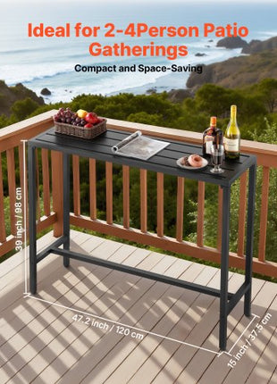 Outdoor Bar Table, 47 x 15 in Patio Bar Table, Waterproof Top & Sturdy Metal Frame, Rectangle Counter Height Dining Tables, Outdoor Furniture for Balcony, Yard, Hot Tub, Poolside, Indoor