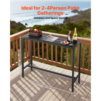 Outdoor Bar Table, 47 x 15 in Patio Bar Table, Waterproof Top & Sturdy Metal Frame, Rectangle Counter Height Dining Tables, Outdoor Furniture for Balcony, Yard, Hot Tub, Poolside, Indoor