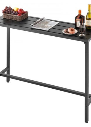 Outdoor Bar Table, 47 x 15 in Patio Bar Table, Waterproof Top & Sturdy Metal Frame, Rectangle Counter Height Dining Tables, Outdoor Furniture for Balcony, Yard, Hot Tub, Poolside, Indoor