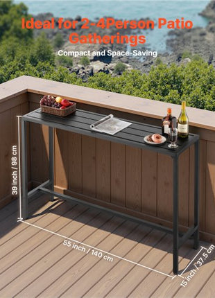 Outdoor Bar Table, 55 x 15 in Patio Bar Table, Waterproof Top & Sturdy Metal Frame, Rectangle Counter Height Dining Tables, Outdoor Furniture for Balcony, Yard, Hot Tub, Poolside, Indoor