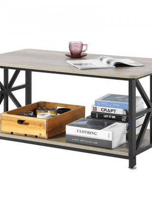 40" Farmhouse Coffee Table, Rectangle Coffee Table with Open Storage Compartment, Wooden Rustic Cocktail Table for Living Room, Bedroom, Apartment, Studio, Brown & Black
