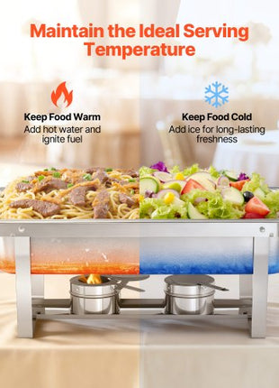 Rectangle Chafing Dish, 9 Qt 2 Pack Stainless Steel Chafing Dish, Food Warmer Chafer Complete Set with Hollow Handle, 1 Food Tongs, Lid, Fuel Holder, Chafer Dishes for Banquet Party Wedding
