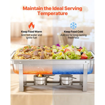 Rectangle Chafing Dish, 9 Qt 2 Pack Stainless Steel Chafing Dish, Food Warmer Chafer Complete Set with Hollow Handle, 1 Food Tongs, Lid, Fuel Holder, Chafer Dishes for Banquet Party Wedding