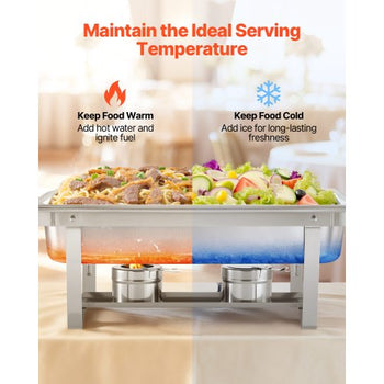 Rectangle Chafing Dish, 9 Qt 4 Pack Stainless Steel Chafing Dish, Food Warmer Chafer Complete Set with Hollow Handle, 2 Food Tongs, Lid, Fuel Holder, Chafer Dishes for Banquet Party Wedding