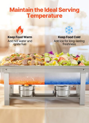 Rectangle Chafing Dish, 9 Qt 6 Pack Stainless Steel Chafing Dish, Food Warmer Chafer Complete Set with Hollow Handle, 3 Food Tongs, Lid, Fuel Holder, Chafer Dishes for Banquet Party Wedding