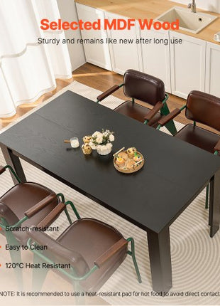 Rectangle Dining Table, 63 inch Length Large Wood Tables for 4-6 Person, Modern Dinner Furniture, Conference Desk Supporting for 330LBS, for Home Kitchen Living Room, Black(Only Table)