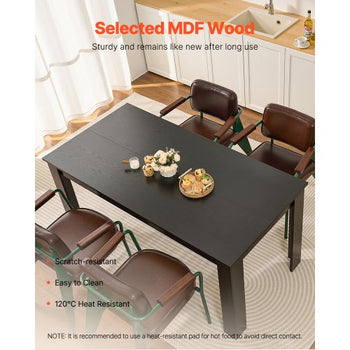 Rectangle Dining Table, 63 inch Length Large Wood Tables for 4-6 Person, Modern Dinner Furniture, Conference Desk Supporting for 330LBS, for Home Kitchen Living Room, Black(Only Table)