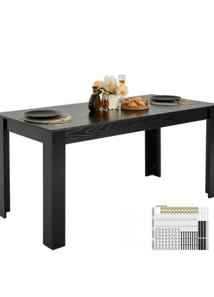 Rectangle Dining Table, 63 inch Length Large Wood Tables for 4-6 Person, Modern Dinner Furniture, Conference Desk Supporting for 330LBS, for Home Kitchen Living Room, Black(Only Table)