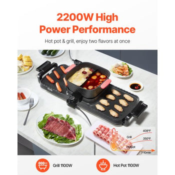 Hot Pot with Grill, 2300W 2-in-1 Electric Smokeless Grill and Hot Pot, Removable Shabu-shabu Hotpot with Non-stick Pan, Separate Dual Temperature Control, Indoor Korean BBQ for 1-6 People