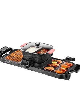 Hot Pot with Grill, 2300W 2-in-1 Electric Smokeless Grill and Hot Pot, Removable Shabu-shabu Hotpot with Non-stick Pan, Separate Dual Temperature Control, Indoor Korean BBQ for 1-6 People