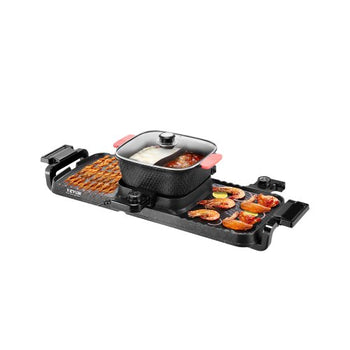 Hot Pot with Grill, 2300W 2-in-1 Electric Smokeless Grill and Hot Pot, Removable Shabu-shabu Hotpot with Non-stick Pan, Separate Dual Temperature Control, Indoor Korean BBQ for 1-6 People