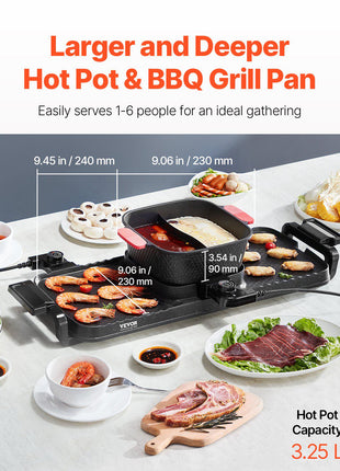 Hot Pot with Grill, 2300W 2-in-1 Electric Smokeless Grill and Hot Pot, Removable Shabu-shabu Hotpot with Non-stick Pan, Separate Dual Temperature Control, Indoor Korean BBQ for 1-6 People
