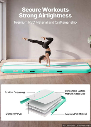 Inflatable Gymnastics Air Mat 10 ft Training Mats w/ Electric Pump, 4 inches Thick Sturdy Tumble Track, Tumbling Mat for Home Use/Gym/Outdoor/Yoga/Cheerleading/Beach/Park/Water, Mint Green