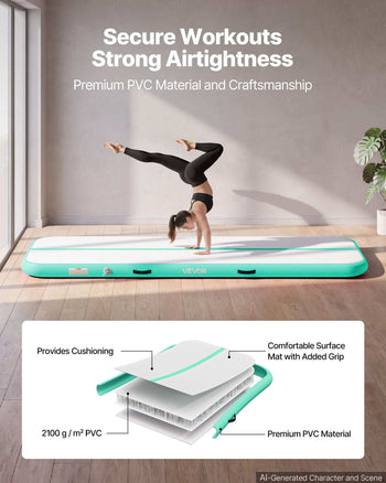 Inflatable Gymnastics Air Mat 10 ft Training Mats w/ Electric Pump, 4 inches Thick Sturdy Tumble Track, Tumbling Mat for Home Use/Gym/Outdoor/Yoga/Cheerleading/Beach/Park/Water, Mint Green