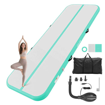 Inflatable Gymnastics Air Mat 10 ft Training Mats w/ Electric Pump, 4 inches Thick Sturdy Tumble Track, Tumbling Mat for Home Use/Gym/Outdoor/Yoga/Cheerleading/Beach/Park/Water, Mint Green