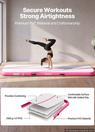 Inflatable Gymnastics Air Mat 10 ft Training Mats w/ Electric Pump, 4 inches Thick Sturdy Tumble Track, Tumbling Mat for Home Use/Gym/Outdoor/Yoga/Cheerleading/Beach/Park/Water, Pink