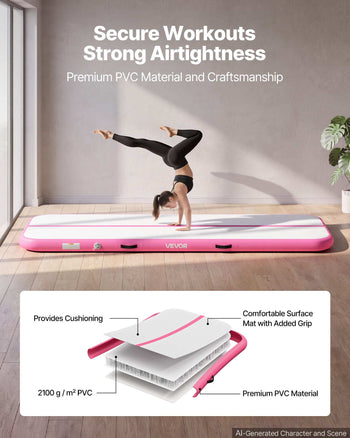 Inflatable Gymnastics Air Mat 10 ft Training Mats w/ Electric Pump, 4 inches Thick Sturdy Tumble Track, Tumbling Mat for Home Use/Gym/Outdoor/Yoga/Cheerleading/Beach/Park/Water, Pink