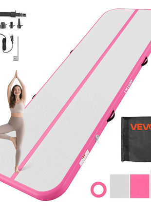 Inflatable Gymnastics Air Mat 10 ft Training Mats w/ Electric Pump, 4 inches Thick Sturdy Tumble Track, Tumbling Mat for Home Use/Gym/Outdoor/Yoga/Cheerleading/Beach/Park/Water, Pink