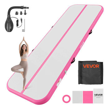 Inflatable Gymnastics Air Mat 10 ft Training Mats w/ Electric Pump, 4 inches Thick Sturdy Tumble Track, Tumbling Mat for Home Use/Gym/Outdoor/Yoga/Cheerleading/Beach/Park/Water, Pink